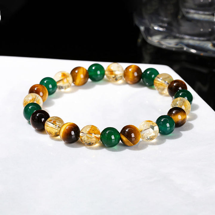 Pulsera de protección con cuentas combinadas de citrino, ágata verde y ojo de tigre natural y Buddha Stones