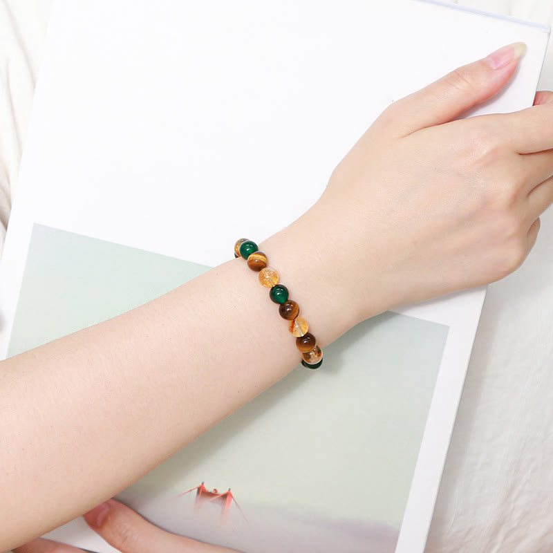 Pulsera de protección con cuentas combinadas de citrino, ágata verde y ojo de tigre natural y Buddha Stones