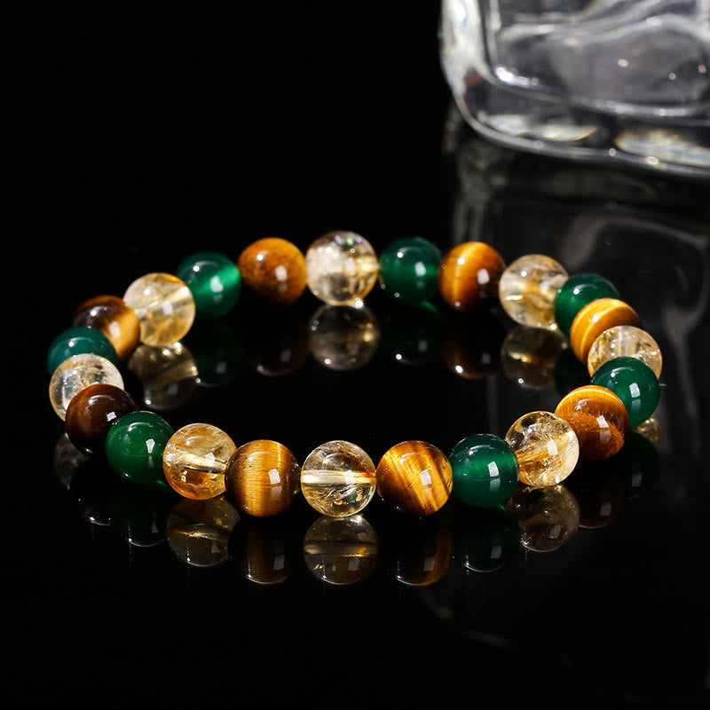 Pulsera de protección con cuentas combinadas de citrino, ágata verde y ojo de tigre natural y Buddha Stones