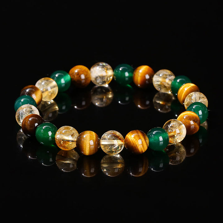 Pulsera de protección con cuentas combinadas de citrino, ágata verde y ojo de tigre natural y Buddha Stones