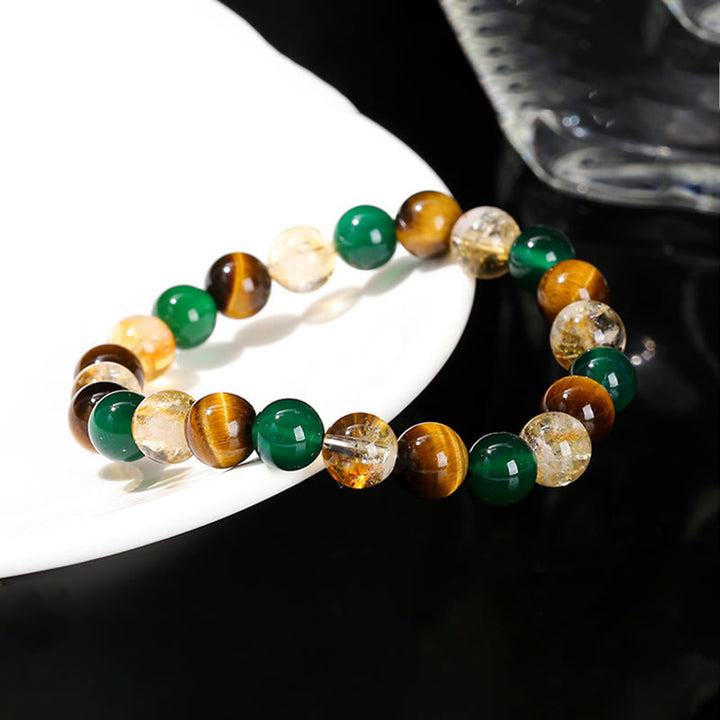 Pulsera de protección con cuentas combinadas de citrino, ágata verde y ojo de tigre natural y Buddha Stones