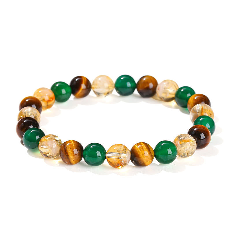 Pulsera de protección con cuentas combinadas de citrino, ágata verde y ojo de tigre natural y Buddha Stones