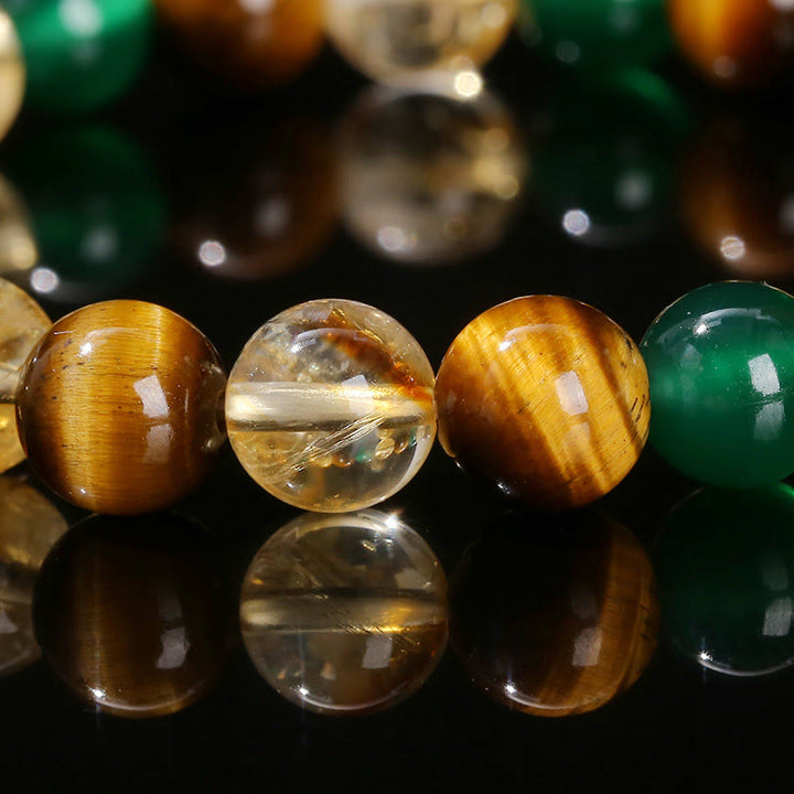 Pulsera de protección con cuentas combinadas de citrino, ágata verde y ojo de tigre natural y Buddha Stones