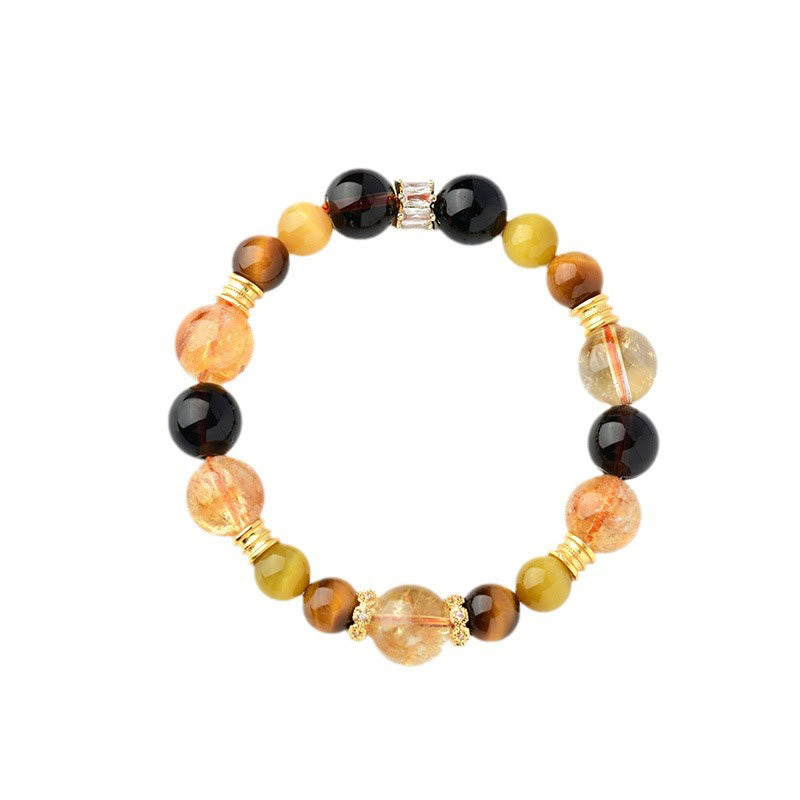 Pulsera de prosperidad con cristales Duobao de ojo de tigre, cuarzo ahumado y citrino natural de Buddha Stones