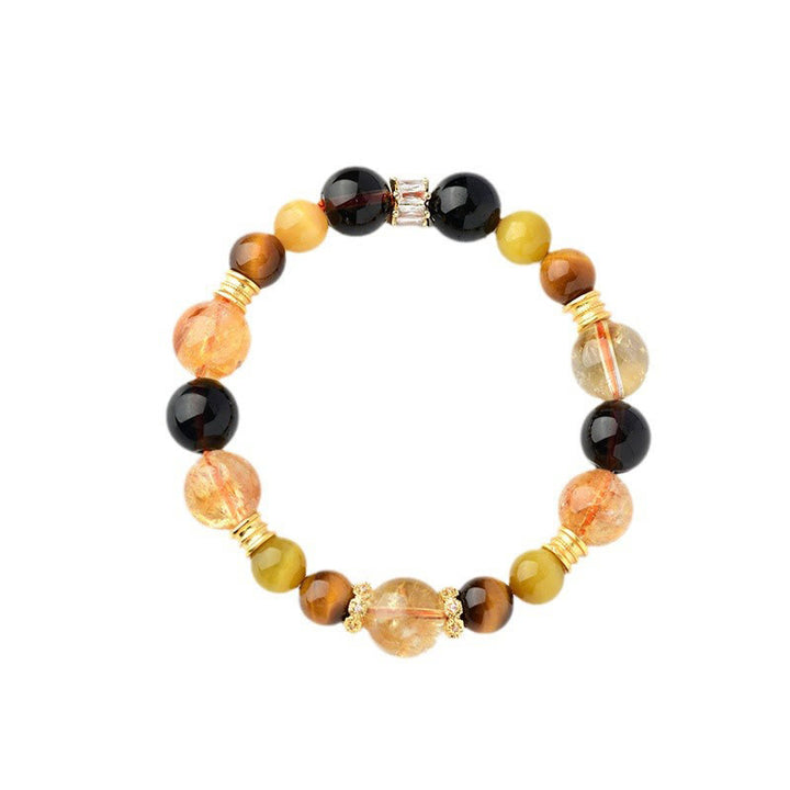 Pulsera de prosperidad con cristales Duobao de ojo de tigre, cuarzo ahumado y citrino natural de Buddha Stones