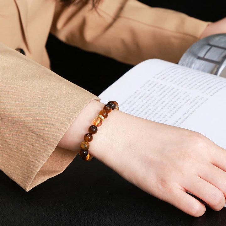 Pulsera de fuerza con cuentas de citrino y ojo de tigre natural de Buddha Stones