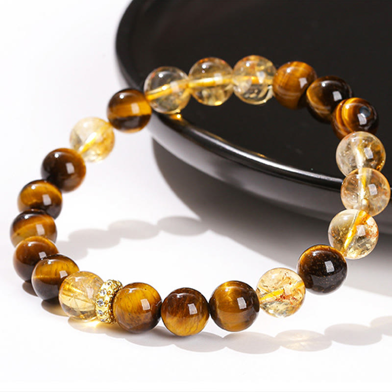 Pulsera de fuerza con cuentas de citrino y ojo de tigre natural de Buddha Stones