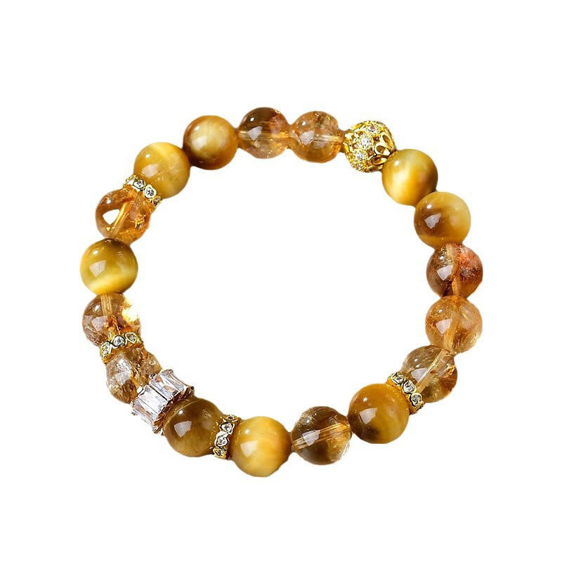 Pulsera de fuerza y coraje con cuentas de citrino y ojo de tigre natural de Buddha Stones