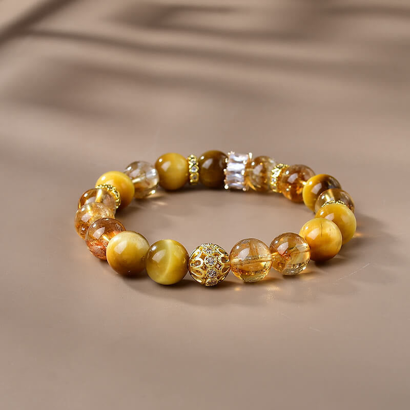 Pulsera de fuerza y coraje con cuentas de citrino y ojo de tigre natural de Buddha Stones