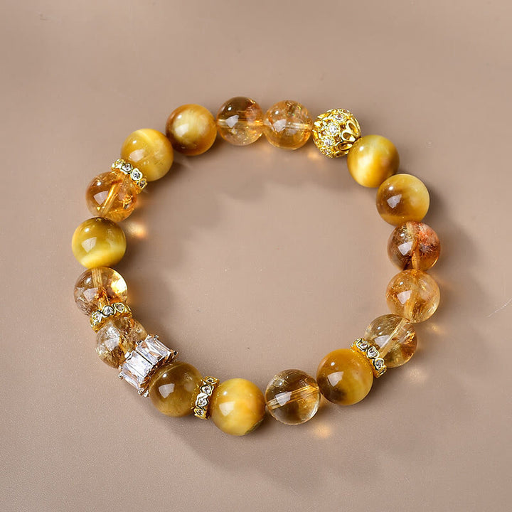 Pulsera de fuerza y coraje con cuentas de citrino y ojo de tigre natural de Buddha Stones