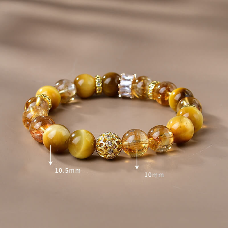Pulsera de fuerza y coraje con cuentas de citrino y ojo de tigre natural de Buddha Stones