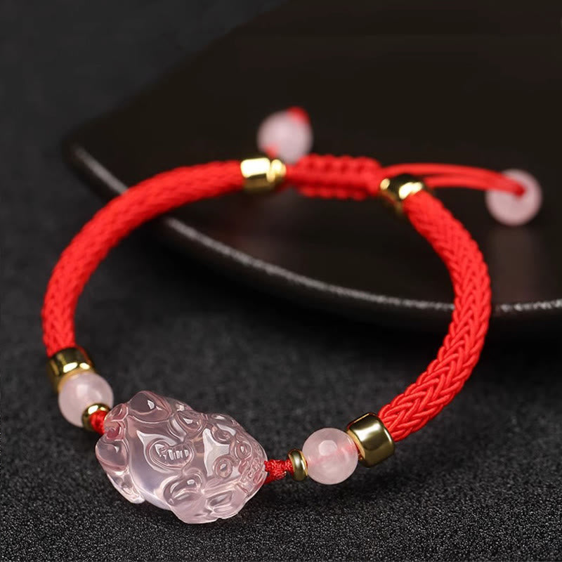 Pulsera trenzada de cristal rosa PiXiu con Buddha Stones - image 6