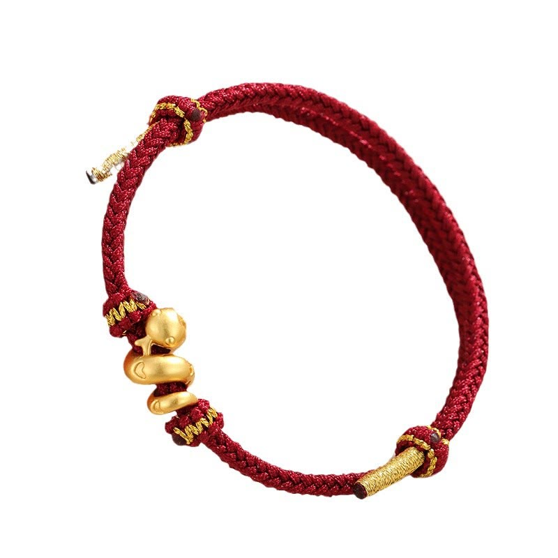 Pulsera trenzada de protección con hilo rojo del año dorado de la serpiente en plata de ley 999 hecha a mano con Buddha Stones