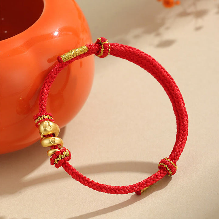 Pulsera trenzada de protección con hilo rojo del año dorado de la serpiente en plata de ley 999 hecha a mano con Buddha Stones