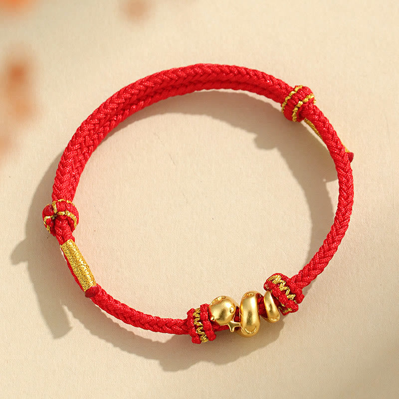 Pulsera trenzada de protección con hilo rojo del año dorado de la serpiente en plata de ley 999 hecha a mano con Buddha Stones