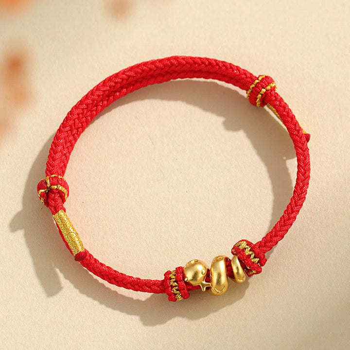 Pulsera trenzada de protección con hilo rojo del año dorado de la serpiente en plata de ley 999 hecha a mano con Buddha Stones