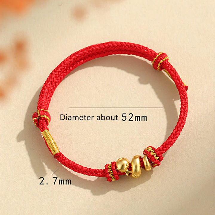 Pulsera trenzada de protección con hilo rojo del año dorado de la serpiente en plata de ley 999 hecha a mano con Buddha Stones