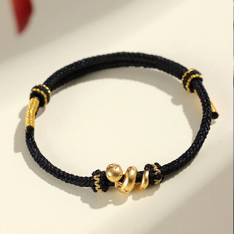 Pulsera trenzada de protección con hilo rojo del año dorado de la serpiente en plata de ley 999 hecha a mano con Buddha Stones