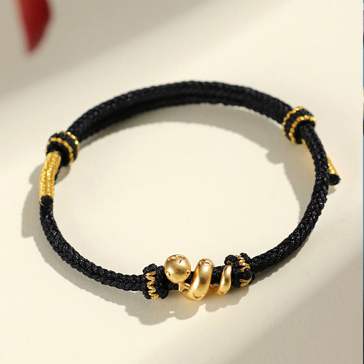 Pulsera trenzada de protección con hilo rojo del año dorado de la serpiente en plata de ley 999 hecha a mano con Buddha Stones