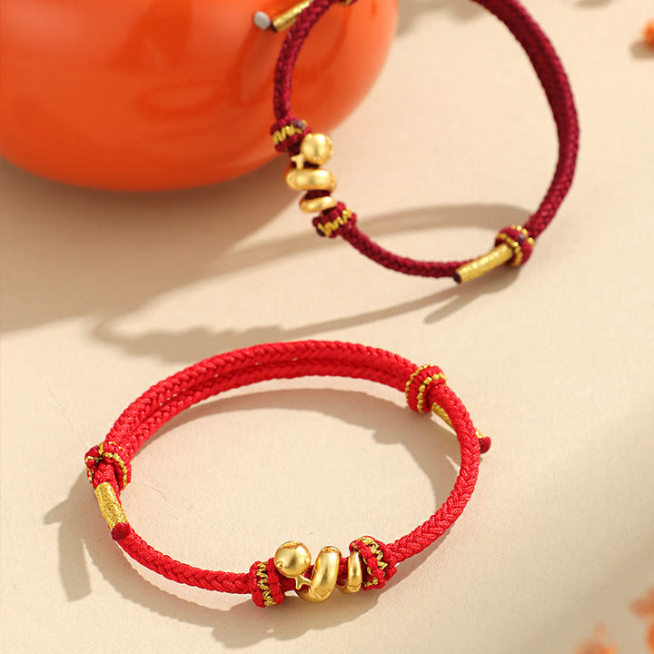 Pulsera trenzada de protección con hilo rojo del año dorado de la serpiente en plata de ley 999 hecha a mano con Buddha Stones