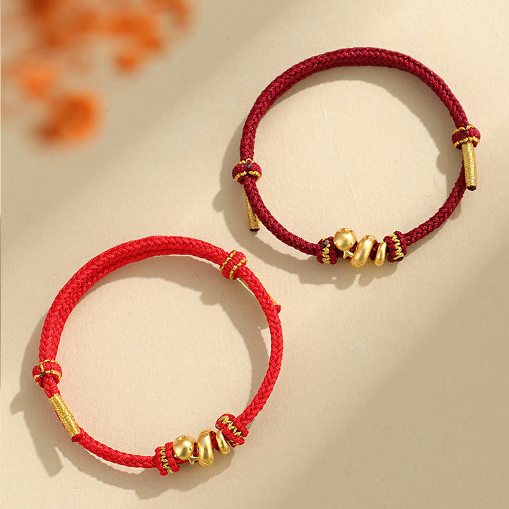 Pulsera trenzada de protección con hilo rojo del año dorado de la serpiente en plata de ley 999 hecha a mano con Buddha Stones