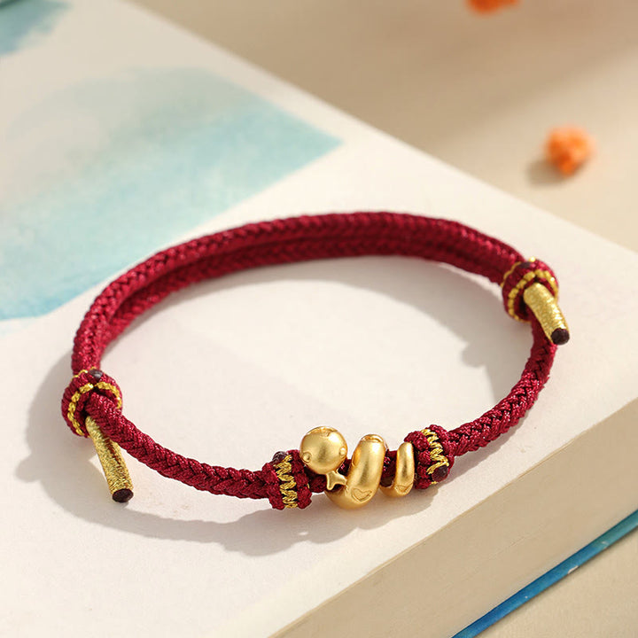 Pulsera trenzada de protección con hilo rojo del año dorado de la serpiente en plata de ley 999 hecha a mano con Buddha Stones