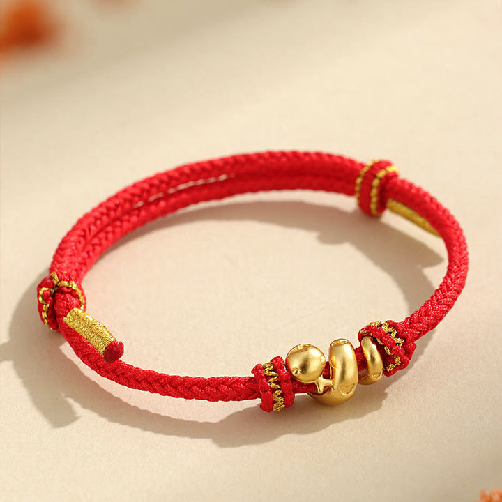 Pulsera trenzada de protección con hilo rojo del año dorado de la serpiente en plata de ley 999 hecha a mano con Buddha Stones