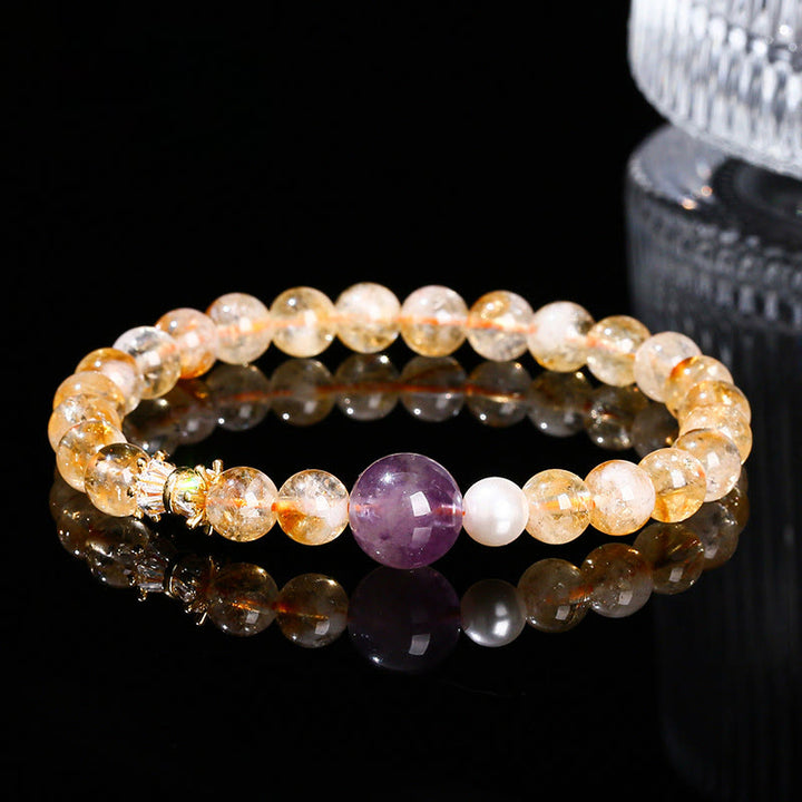 Pulsera de prosperidad con citrino y amatista natural de Buddha Stones