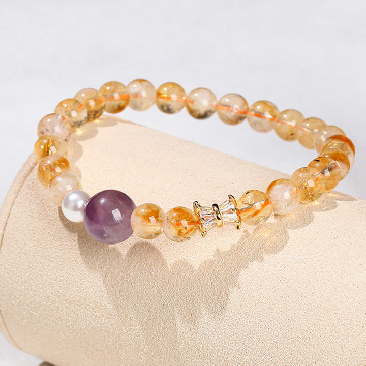Pulsera de prosperidad con citrino y amatista natural de Buddha Stones