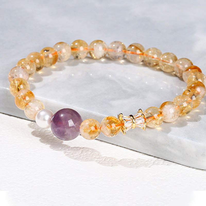 Pulsera de prosperidad con citrino y amatista natural de Buddha Stones