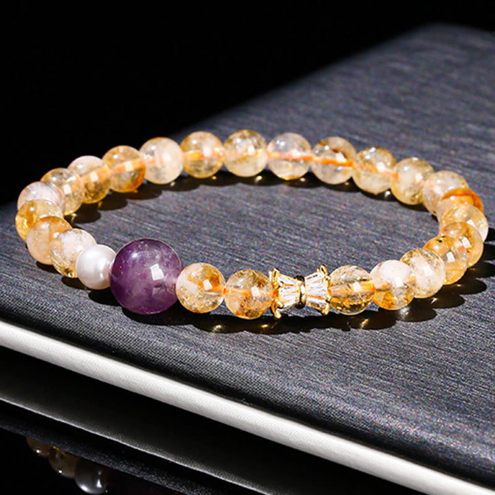 Pulsera de prosperidad con citrino y amatista natural de Buddha Stones