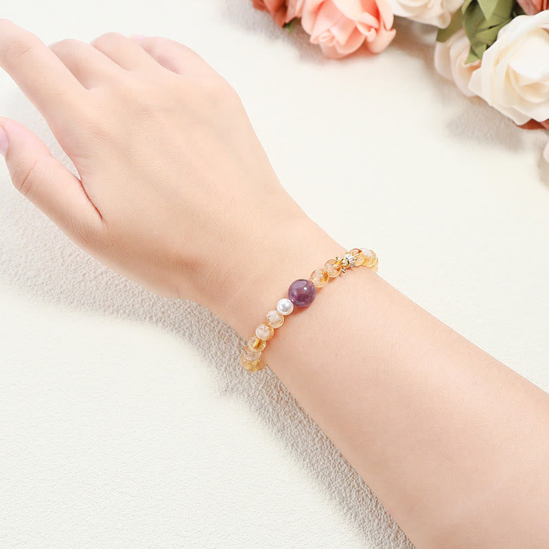 Pulsera de prosperidad con citrino y amatista natural de Buddha Stones