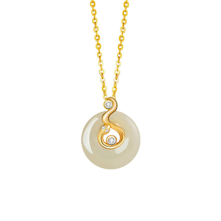 Collar con colgante de plata de ley 925 con Buddha Stones y jade hetiano del zodíaco chino - Jade Hetian en plata de ley 925 - Serpiente - image 17