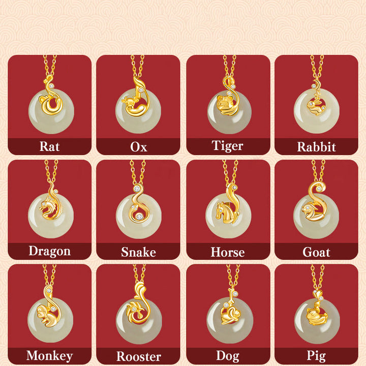 Collar con colgante de plata de ley 925 con Buddha Stones y jade hetiano del zodíaco chino - image 1