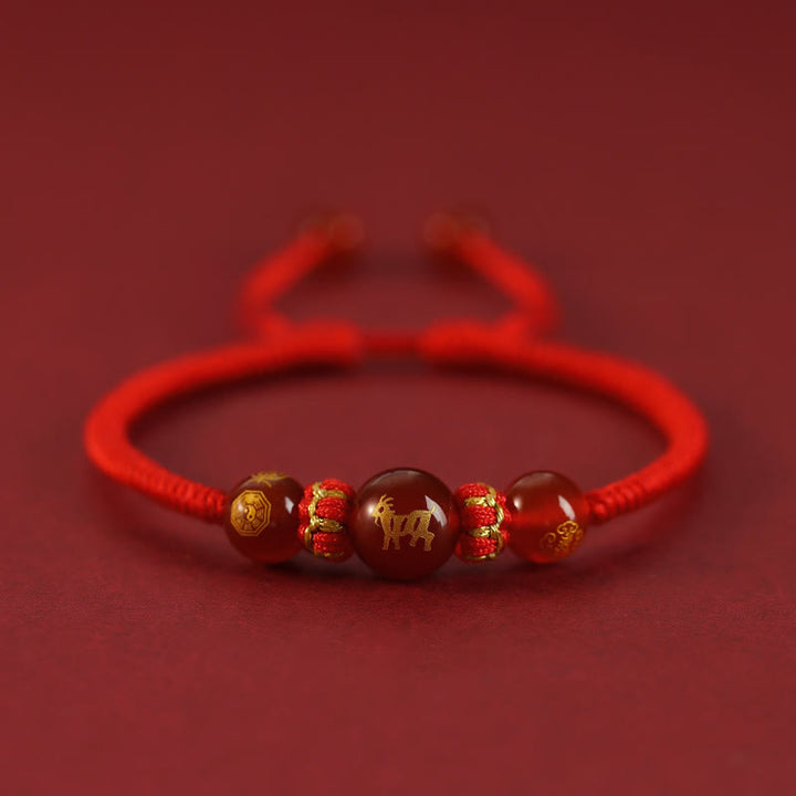 Pulsera trenzada de protección con hilo rojo del zodíaco chino y ágata roja hecha a mano con Buddha Stones - Ágata roja del zodiaco chino - Cabra - image 21