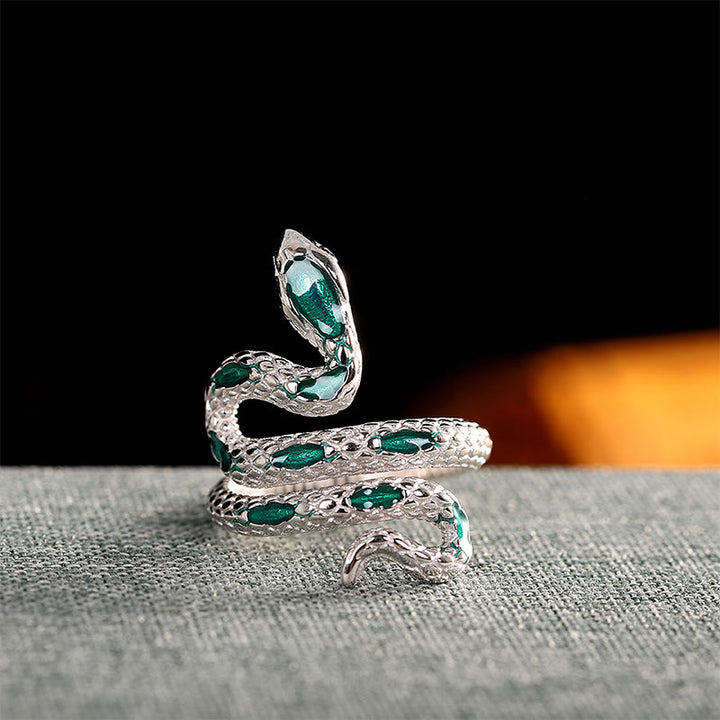 Anillo de bendición ajustable del año de la serpiente en plata de ley 925 con Buddha Stones