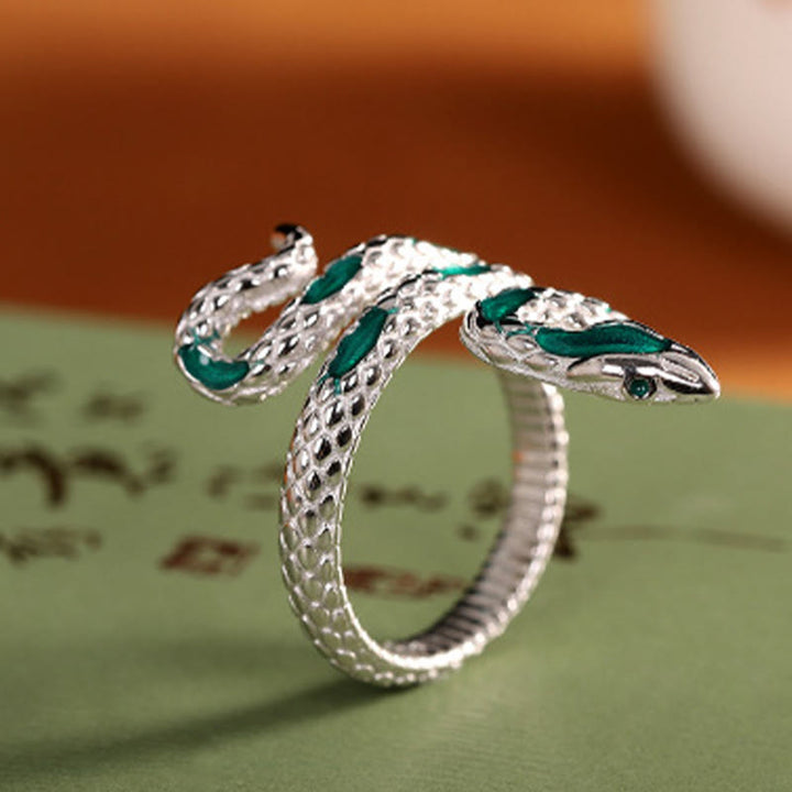 Anillo de bendición ajustable del año de la serpiente en plata de ley 925 con Buddha Stones