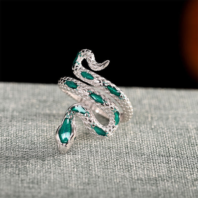Anillo de bendición ajustable del año de la serpiente en plata de ley 925 con Buddha Stones