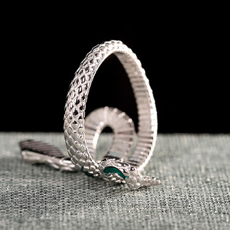 Anillo de bendición ajustable del año de la serpiente en plata de ley 925 con Buddha Stones