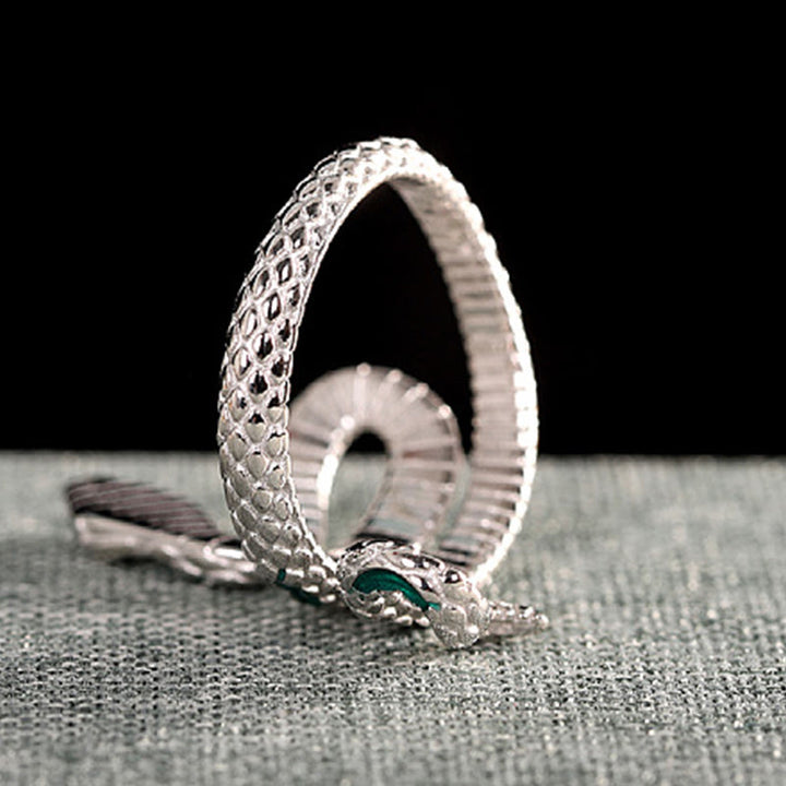 Anillo de bendición ajustable del año de la serpiente en plata de ley 925 con Buddha Stones