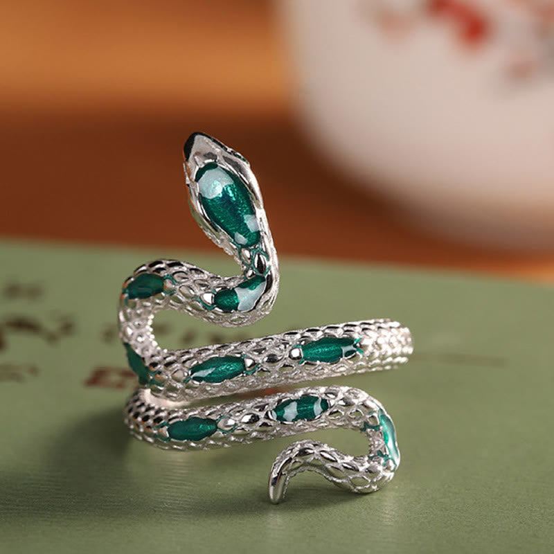 Anillo de bendición ajustable del año de la serpiente en plata de ley 925 con Buddha Stones