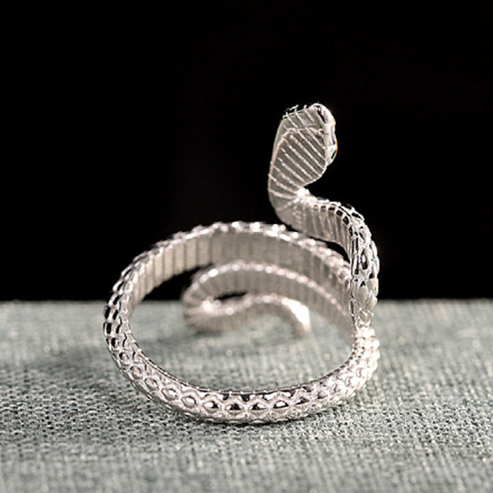 Anillo de bendición ajustable del año de la serpiente en plata de ley 925 con Buddha Stones