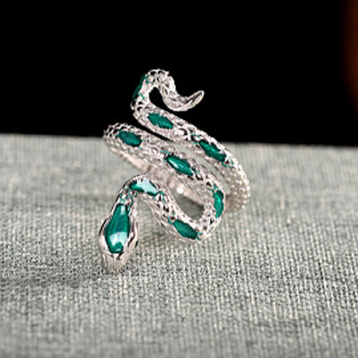 Anillo de bendición ajustable del año de la serpiente en plata de ley 925 con Buddha Stones