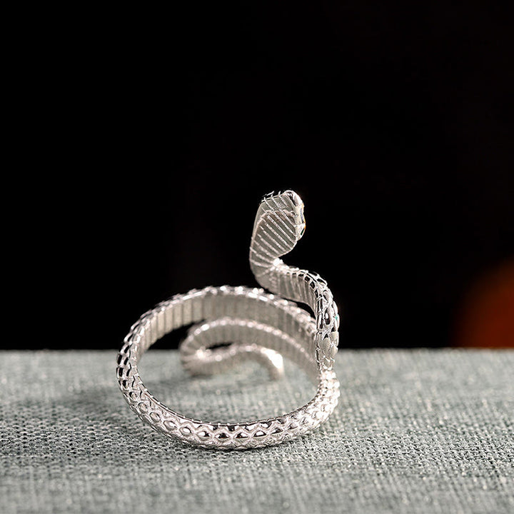 Anillo de bendición ajustable del año de la serpiente en plata de ley 925 con Buddha Stones