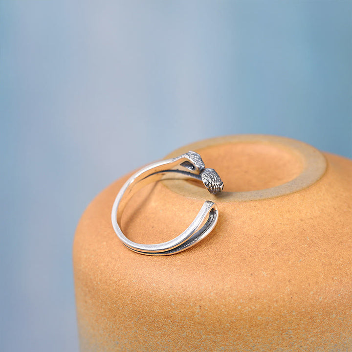Anillo abierto ajustable con serpiente de dos cabezas del año de la serpiente en plata de ley 925 con Buddha Stones
