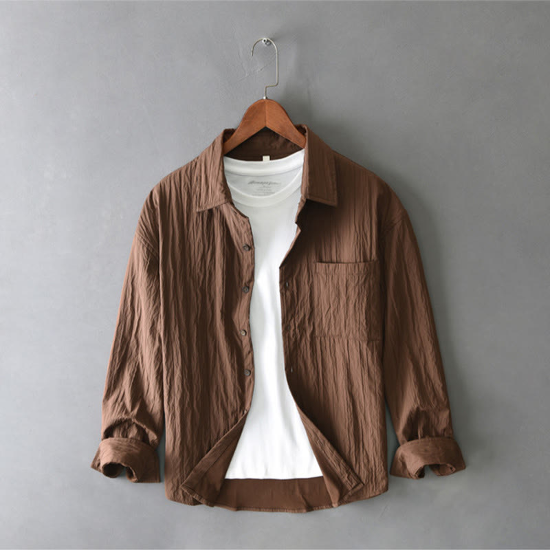 Camisa informal de manga larga para hombre, de color liso y con bolsillos y estampado de Buddha Stones - image 2