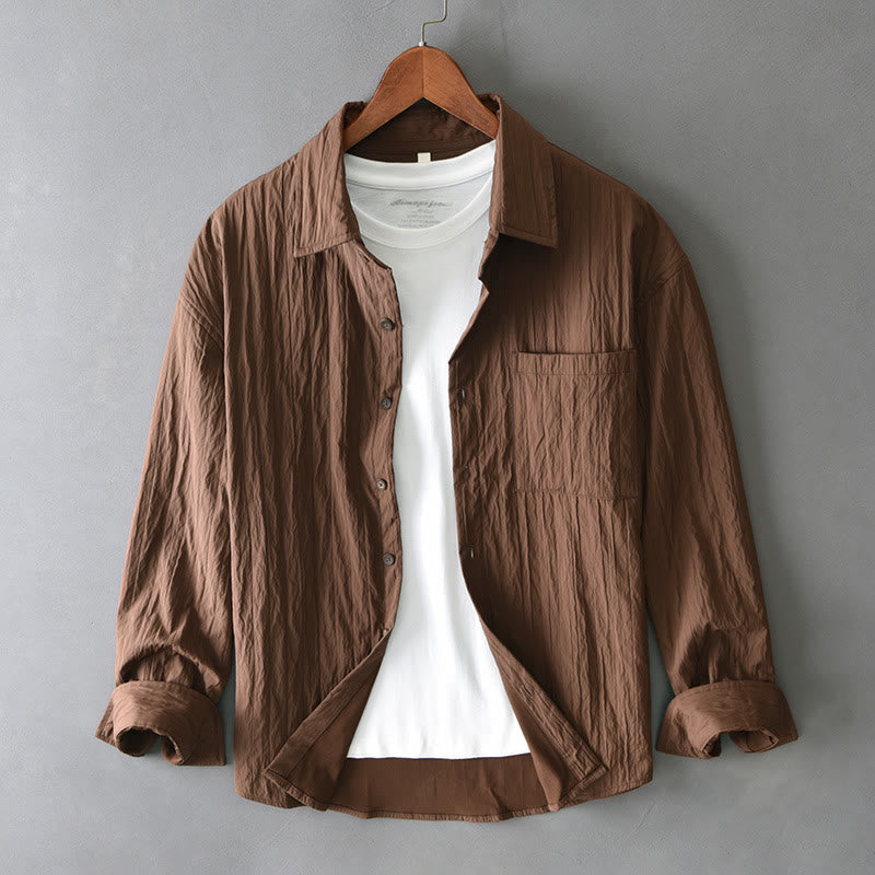 Camisa informal de manga larga para hombre, de color liso y con bolsillos y estampado de Buddha Stones - Marrón silla de montar - US/UK/AU42, EU52 (3XL) - image 0