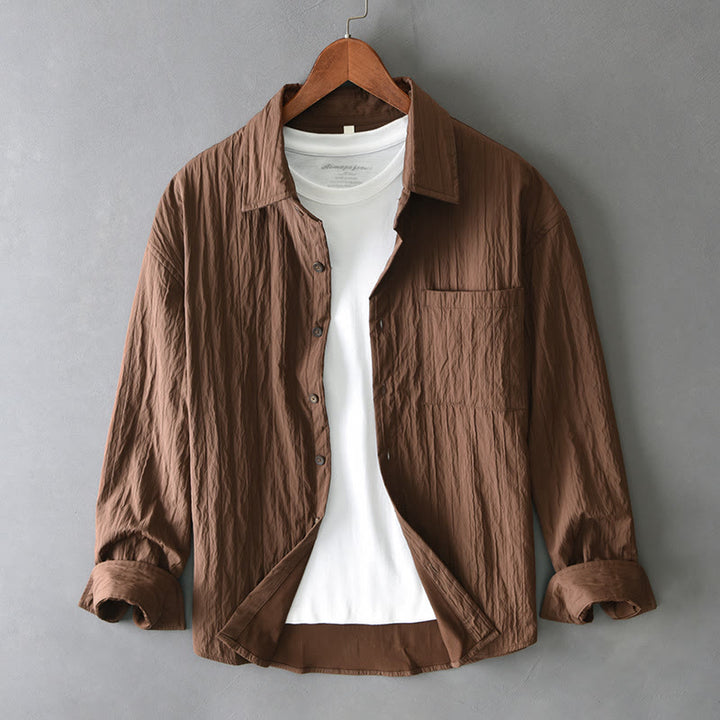 Camisa informal de manga larga para hombre, de color liso y con bolsillos y estampado de Buddha Stones - Marrón silla de montar - US/UK/AU42, EU52 (3XL) - image 0