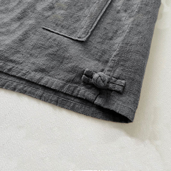 Camisa informal de lino y algodón con bolsillos para hombre, de color liso y ramio , con Buddha Stones