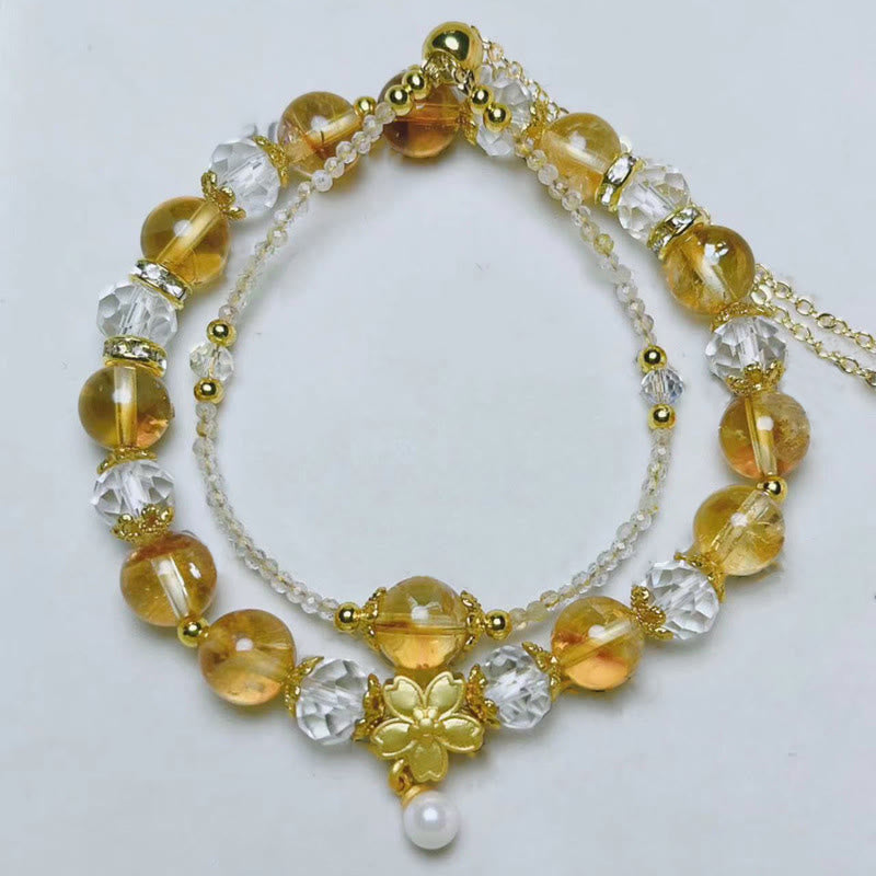 Pulsera de prosperidad con múltiples capas de flores y cuentas de cristal citrino natural de Buddha Stones